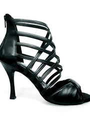 Load image into Gallery viewer, Natalia (360) - Sandalo Alto da Donna in Pelle Nera Tacco a Rocchettino squadrato sottile rivestito in pelle nera
