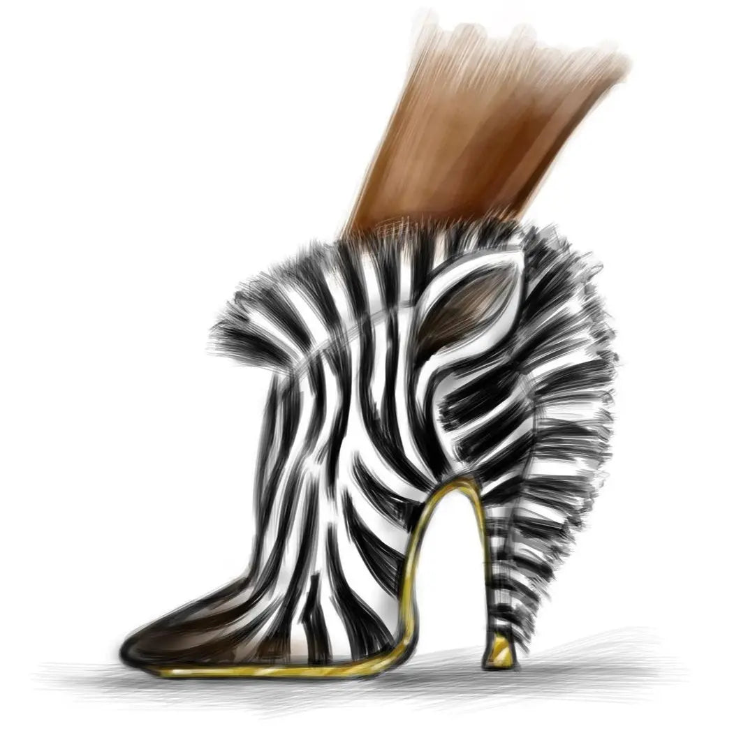 Scarpa donna Wish Dance Shop Lilith Zip Zebra in camoscio nero con tacco e tallone in raso zebrato, dettagli eleganti e alla moda