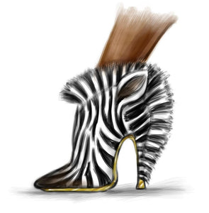 Night Zebra (460PW) - Woman's Sandal in Black Suede with black elastics with Zebra Silk Satin Heel and stiletto heel covered in zebra silk satin