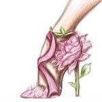 Load image into Gallery viewer, Lilith Fleur (460) - Woman&#39;s Sandal in Black Leather with Front Upper in Fuchsia Fleur Style with Black Elastics and Slim Heel Gold or covered in black leather
