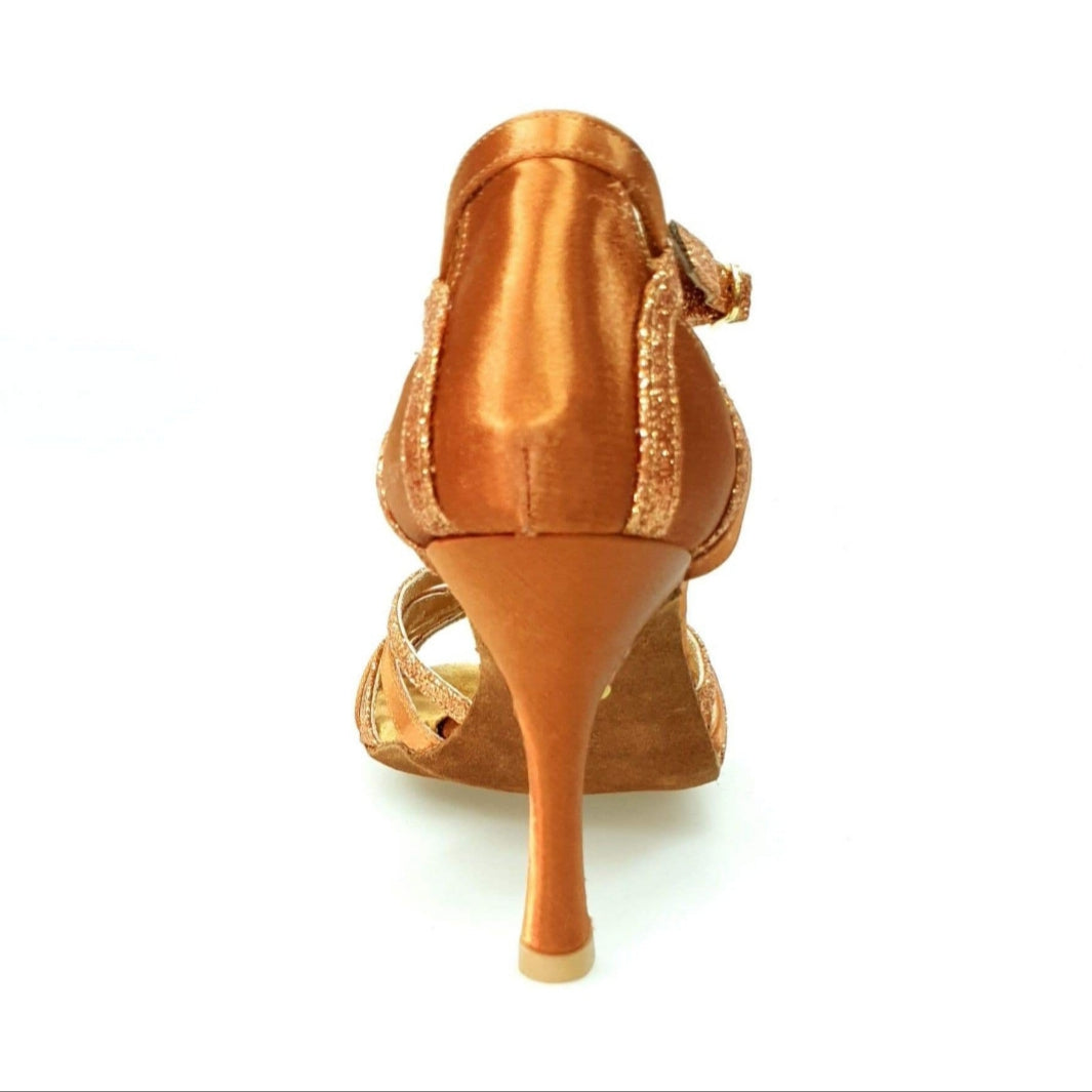 Sandalo donna Deborah 462H in raso seta bronzo tan e glitter bronzo tan, con cinturino e tacco basso in Wish Dance Shop