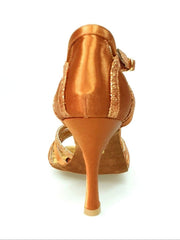 Cargar imagen en la Galería, Sandalo donna Deborah 462H in raso seta bronzo tan e glitter bronzo tan, con cinturino e tacco basso in Wish Dance Shop