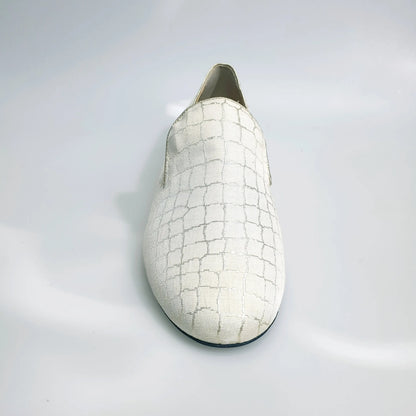 Mocassino uomo Serse (800) in tessuto lavorato Sunset beige, scarpa Wish Dance Shop, dettaglio superiore e suola.