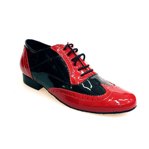 Adone (MS14) - Lace-up Dovetail Mod. Oxford Brogue Shoe in Red Patent and Black Patent Round Shape