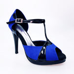 Carica immagine nella Galleria, Xena (698X) - Sandalo da Donna in Camoscio Blu e Vernice Nera con Plateau e Tacco a Spillo
