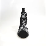 Load image into Gallery viewer, Whole Zebra (460PW) - Woman&#39;s Sandal in Zebra Silk Satin with Black Elastics and stiletto heel covered in zebra silk satin
