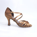 Load image into Gallery viewer, Fabiana (205/6) - Women&#39;s Basic Ballroom Shoe with Knot in Satin Silk Bronze with Spool Heel
