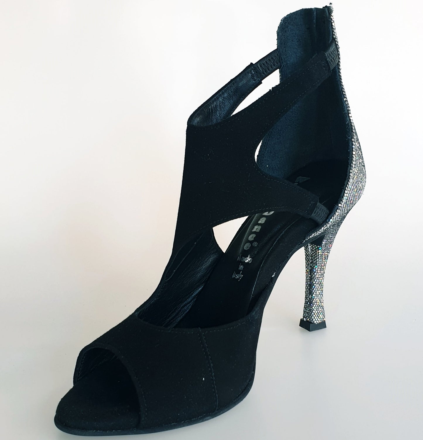 Sandalo donna Desiré in camoscio nero e multicolore con dettagli argento, scarpa Wish Dance Shop, elegante e comoda.