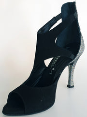 Carica immagine nella Galleria, Desiré - Sandalo da Donna in Camoscio Nero e Multicolor Boreale Argento
