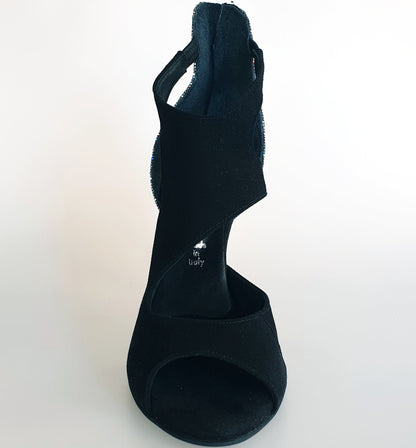 Sandalo donna Desiré in camoscio nero e multicolor con dettagli argentati, scarpa Wish Dance Shop, stile elegante e confortevole