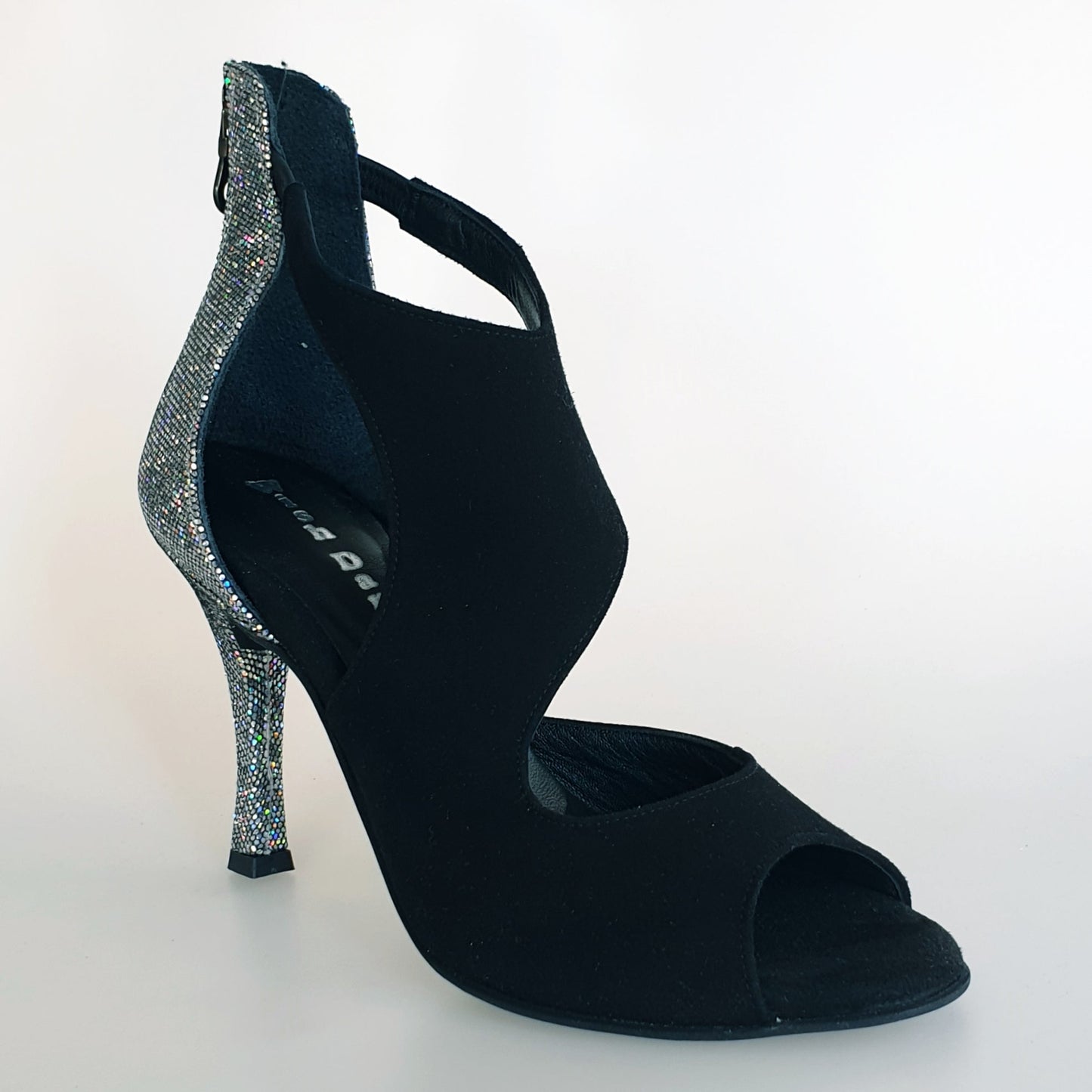 Scarpa donna Desiré in camoscio nero e multicolor con dettagli argentati, elegante sandal in stile wish dance shop.