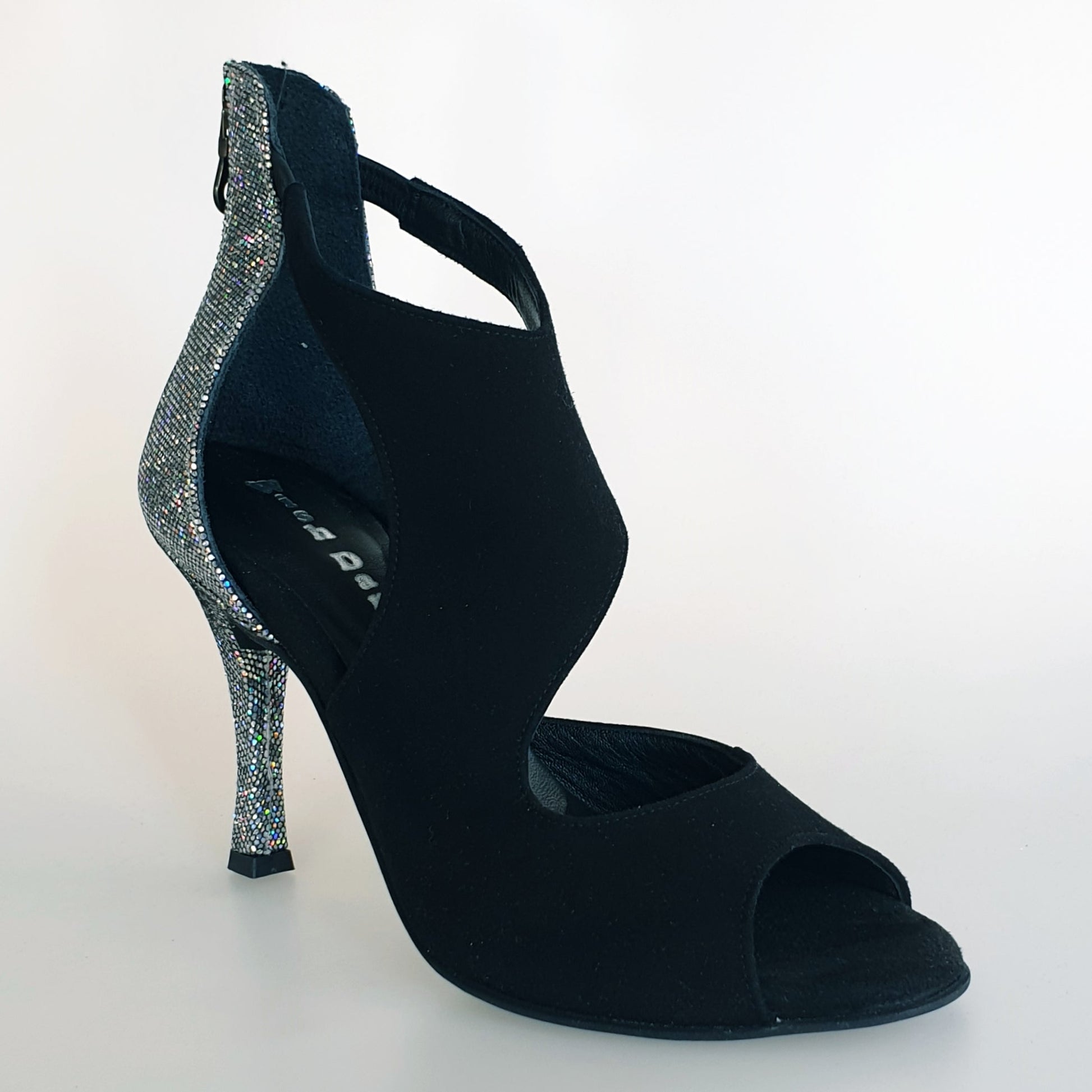 Scarpa donna Desiré in camoscio nero e multicolor con dettagli argentati, elegante sandal in stile wish dance shop.
