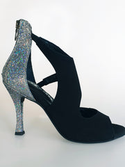 Carica immagine nella Galleria, Desiré - Sandalo da Donna in Camoscio Nero e Multicolor Boreale Argento
