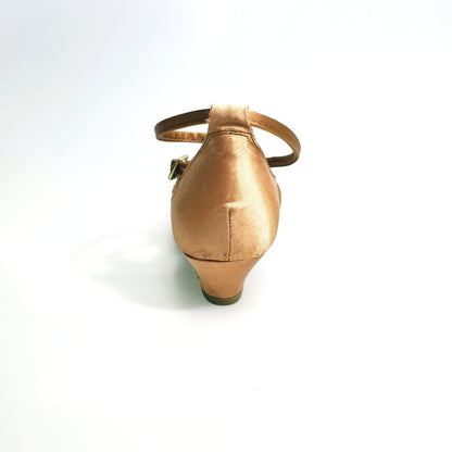 Scarpa da ballo bambina Wishdance Annette QB in raso bronzo con fascette e cinturino doppio sulla caviglia