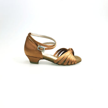 Annette QB (28QB) - Scarpa da Ballo Basica da Bambina in raso bronzo Nodino con 6 fascette e cinturino doppio sulla caviglia