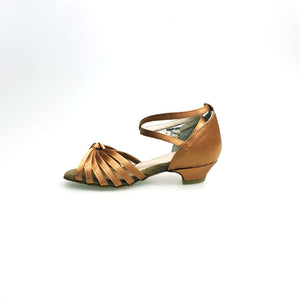 Annette QB (28QB) - Scarpa da Ballo Basica da Bambina in raso bronzo Nodino con 6 fascette e cinturino doppio sulla caviglia