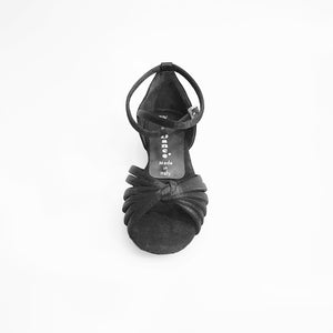 Annette QB (28QB) - Scarpa da Ballo Basica da Bambina in Raso Seta Nero Nodino con 6 fascette e cinturino doppio sulla caviglia