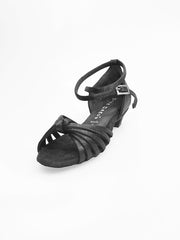 Carica immagine nella Galleria, Annette QB (28QB) - Scarpa da Ballo Basica da Bambina in Raso Seta Nero Nodino con 6 fascette e cinturino doppio sulla caviglia
