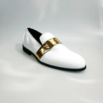 Load image into Gallery viewer, Jackson (PJ) - Loafer in White Patent Leather and Gold Band Lined in Genuine Italian Leather

