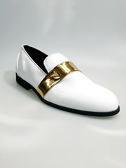 Carica immagine nella Galleria, Jackson (PJ) - Mocassino in Vernice Bianca e Fascia Oro Foderato in Vera Pelle Italiana
