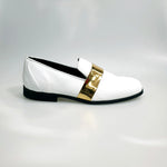 Load image into Gallery viewer, Jackson (PJ) - Loafer in White Patent Leather and Gold Band Lined in Genuine Italian Leather
