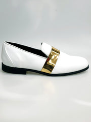 Carica immagine nella Galleria, Jackson (PJ) - Mocassino in Vernice Bianca e Fascia Oro Foderato in Vera Pelle Italiana
