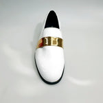 Load image into Gallery viewer, Jackson (PJ) - Loafer in White Patent Leather and Gold Band Lined in Genuine Italian Leather

