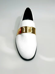 Carica immagine nella Galleria, Jackson (PJ) - Mocassino in Vernice Bianca e Fascia Oro Foderato in Vera Pelle Italiana
