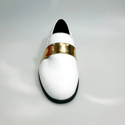 Mocassino in vernice bianca con fascia oro, scarpa Wish Dance Shop in vera pelle italiana, con fodera in pelle naturale