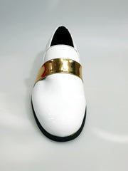 Carica immagine nella Galleria, Jackson (PJ) - Mocassino in Vernice Bianca e Fascia Oro Foderato in Vera Pelle Italiana
