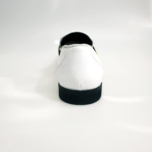 Jackson (PJ) - Loafer in White Patent Leather and Gold Band Lined in Genuine Italian Leather