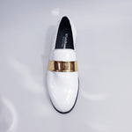 Load image into Gallery viewer, Jackson (PJ) - Loafer in White Patent Leather and Gold Band Lined in Genuine Italian Leather
