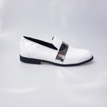 Load image into Gallery viewer, Jackson (PJ) - Loafer in White Patent Leather and Silver Band Lined in Genuine Italian Leather
