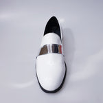 Load image into Gallery viewer, Jackson (PJ) - Loafer in White Patent Leather and Silver Band Lined in Genuine Italian Leather
