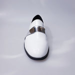 Load image into Gallery viewer, Jackson (PJ) - Loafer in White Patent Leather and Silver Band Lined in Genuine Italian Leather

