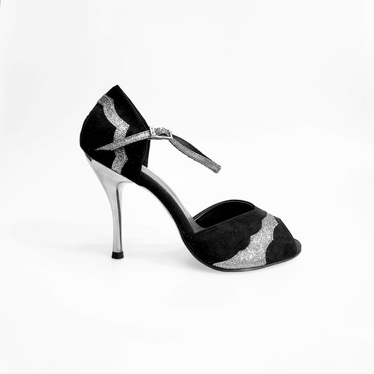 Melissa (559) - Woman's Shoe in Black Suede and Glitter Carbon insert