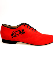 Load image into Gallery viewer, Milano (MS07) KIZMI - Men&#39;s Lace-up closure Mod. Oxford in Red Suede and Black Profile Black Kizmi embroidery Round Shape

