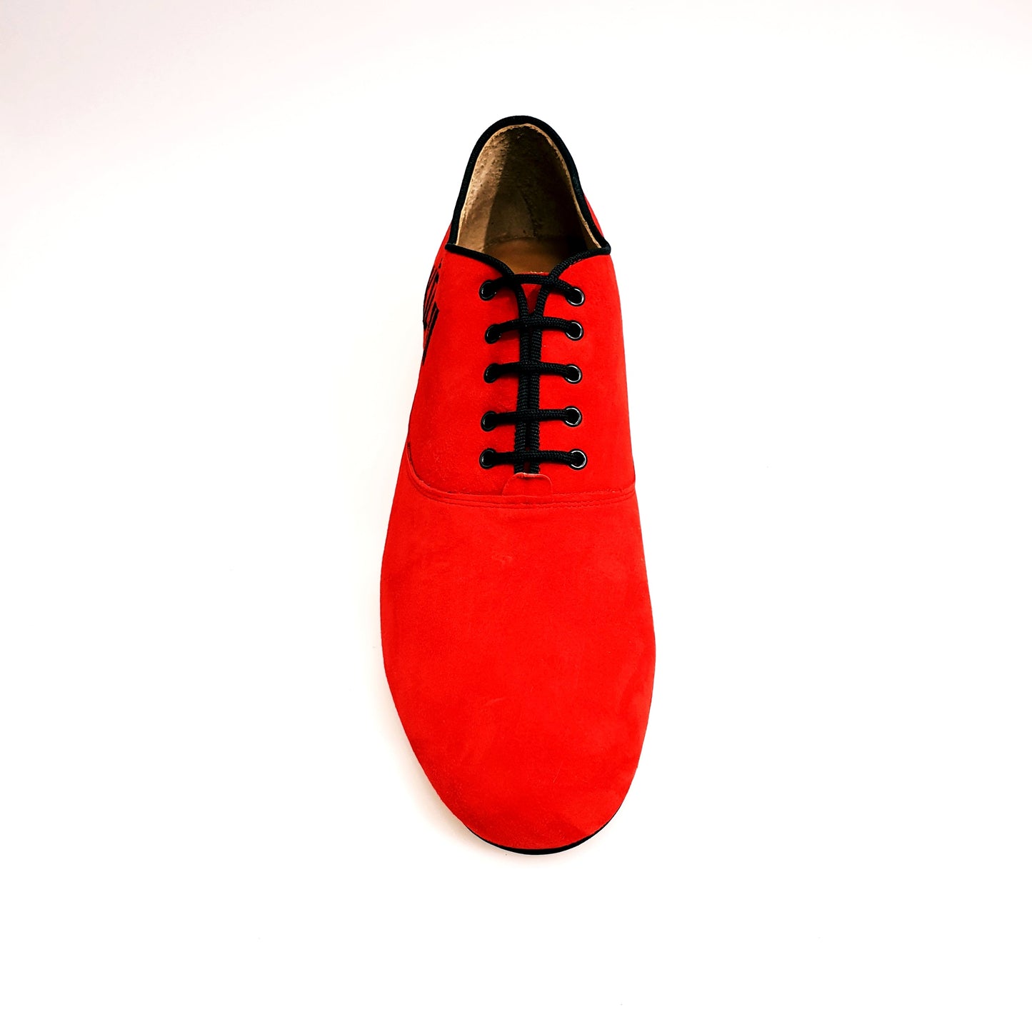 Scarpe stringate da uomo Milano KIZMI in camoscio rosso con profilo nero, forma tonda e ricamo nero, stile Oxford elegante.