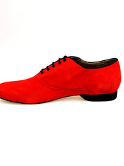 Load image into Gallery viewer, Milano (MS07) KIZMI - Men&#39;s Lace-up closure Mod. Oxford in Red Suede and Black Profile Black Kizmi embroidery Round Shape

