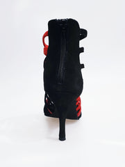 Carica immagine nella Galleria, Megan (161) K.Open - Sandalo da Donna in Camoscio nero Strisce in camoscio Rosso e camoscio Nero Ricamo Kizomba Open rosso
