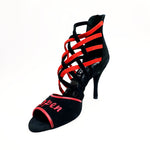 Carica immagine nella Galleria, Megan (161) K.Open - Sandalo da Donna in Camoscio nero Strisce in camoscio Rosso e camoscio Nero Ricamo Kizomba Open rosso
