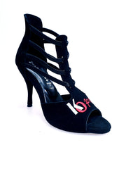 Carica immagine nella Galleria, Lilith (460) K.Open - Scarpa da Donna in Camoscio Nero Elastico Nero ricamo Kizomba Open
