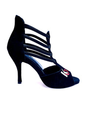 Carica immagine nella Galleria, Lilith (460) K.Open - Scarpa da Donna in Camoscio Nero Elastico Nero ricamo Kizomba Open
