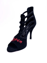 Carica immagine nella Galleria, Lilith (460) K.Open - Scarpa da Donna in Camoscio Nero Elastico Nero ricamo Kizomba Open
