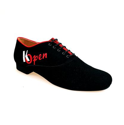 Scarpa da uomo Malaga MS07 K.Open in camoscio nero con ricamo Kizomba, modello Oxford con chiusura stringata, Wish Dance Shop