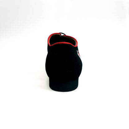 Scarpa da uomo Malaga MS07 K.Open in camoscio nero con ricamo Kizomba, chiusura stringata modello Oxford, Wish Dance Shop