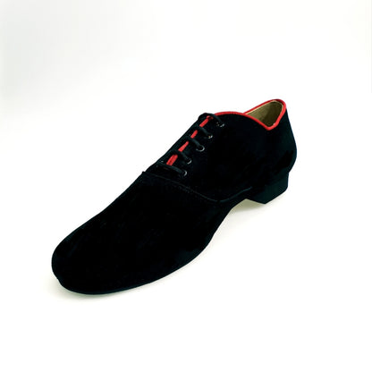 Scarpa da uomo Wish Dance Shop Malaga MS07 K.Open in camoscio nero con ricamo Kizomba, modello Oxford con chiusura stringata elegante.
