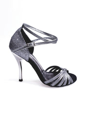 Load image into Gallery viewer, Pepa (210/6) - Women&#39;s Basic Dance Shoe in Glitter Carbon with 6 Straps and Stiletto Heel
