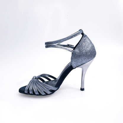 Scarpa da ballo Wishdance Pepa 210/6 in glitter carbon con 6 fascette e tacco spillo, scarpa da donna elegante e comoda