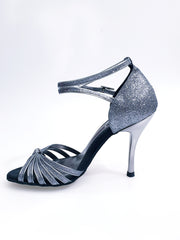 Load image into Gallery viewer, Pepa (210/6) - Women&#39;s Basic Dance Shoe in Glitter Carbon with 6 Straps and Stiletto Heel
